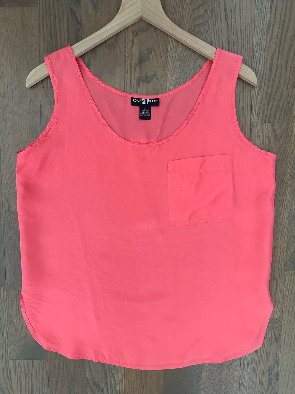 Vintage 90s 100% Silk Sleeveless Pocket Tank in Coral Pink Medium